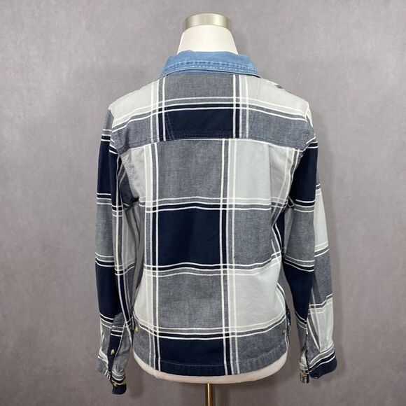 NWOT Victoria Jones Denim and Plaid Shirt Jacket - Picture 4 of 8